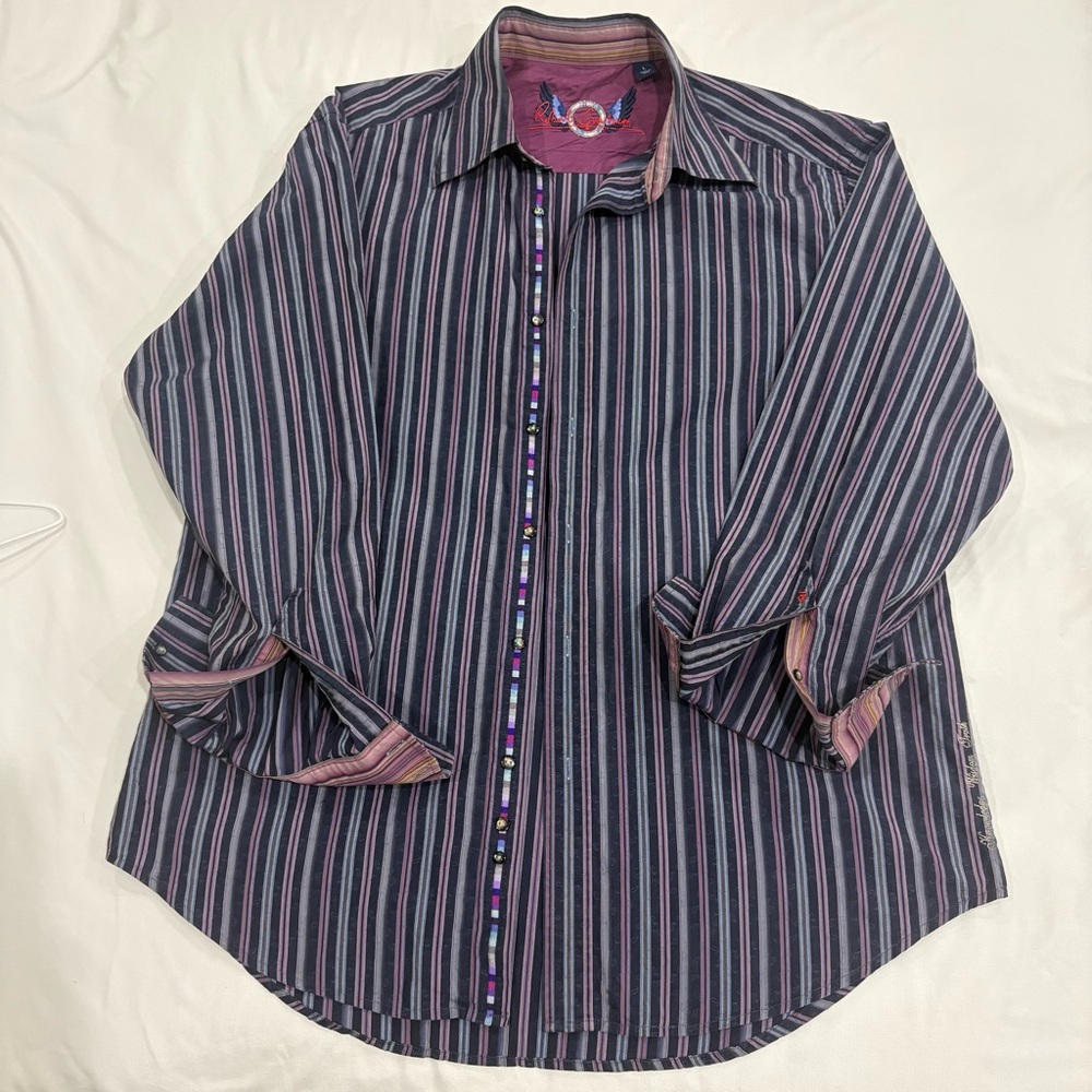 Robert‎ Graham Navy, Pink & Purple Striped Button-Down Shirt